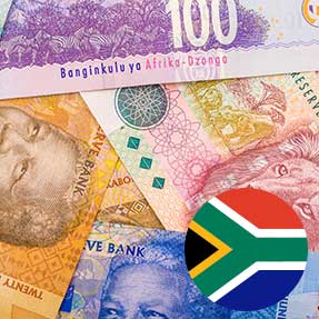 South African rand banknotes with the national flag